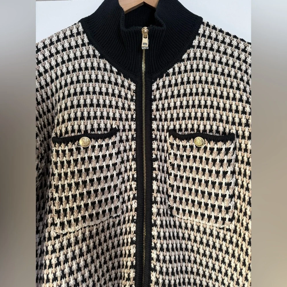 J. Crew Jacquard Sweater Jacket Knit Blazer Metallic Neutral Chic Polished Soft